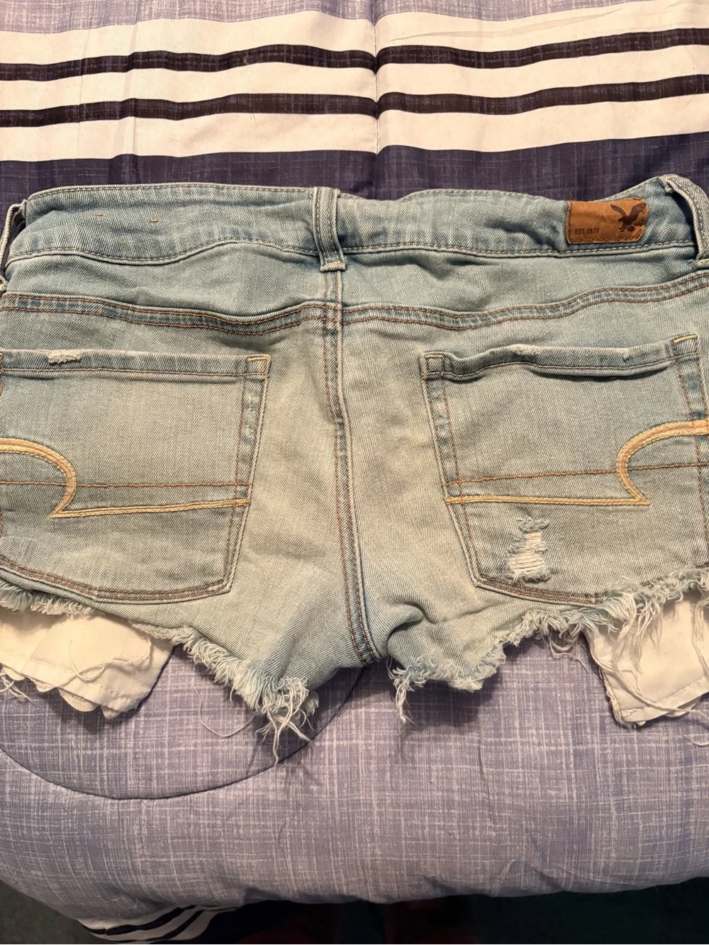 American Eagle Outfitters Light Blue Distressed Denim Shorts with Lace